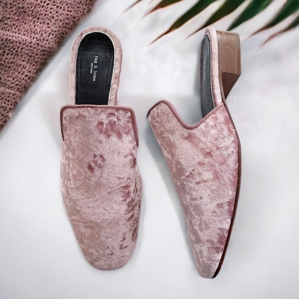Rag & Bone 7.5 Luis velvet mauve mule stacked heel